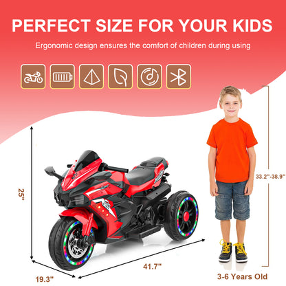 Electric Motorcycle for Kids, 12V Battery Powered Ride on Toys 3 Wheels Motorcycle with LED Lights, Bluetooth Music, Red (No shipping on weekends) (Temu, Walmart  Amazon prohibited) 6cc08b-1a