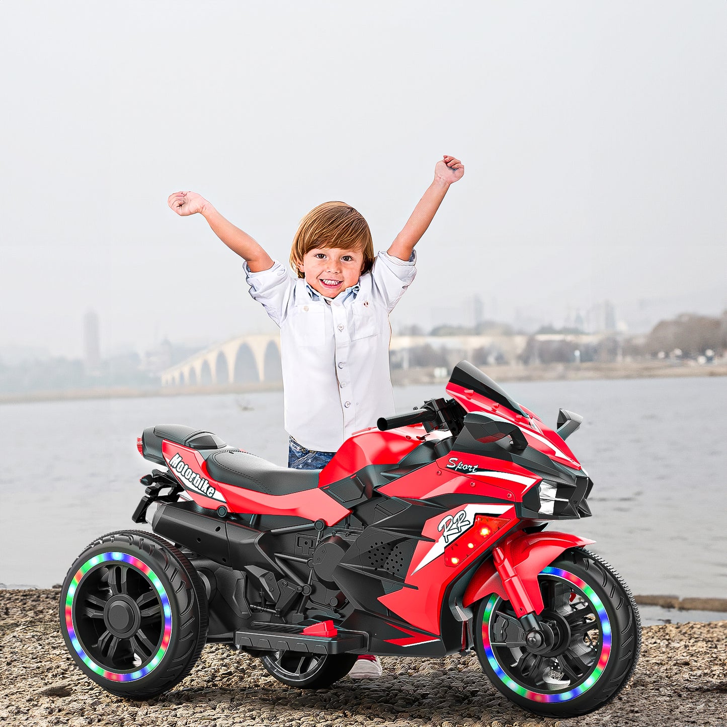 Electric Motorcycle for Kids, 12V Battery Powered Ride on Toys 3 Wheels Motorcycle with LED Lights, Bluetooth Music, Red (No shipping on weekends) (Temu, Walmart  Amazon prohibited) 6cc08b-1a