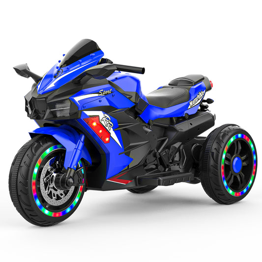 Electric Motorcycle for Kids, 12V Battery Powered Ride on Toys 3 Wheels Motorcycle with LED Lights, Bluetooth Music, Blue (No shipping on weekends) (Temu, Walmart Amazon prohibited) 6cc08b-1a