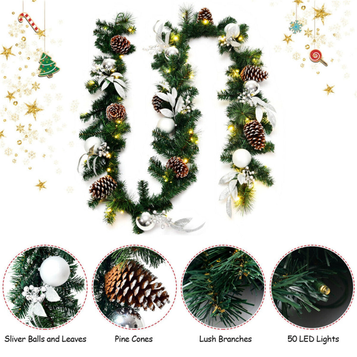 9 Feet Christmas Garland with LED Lights 6cc08b-1a