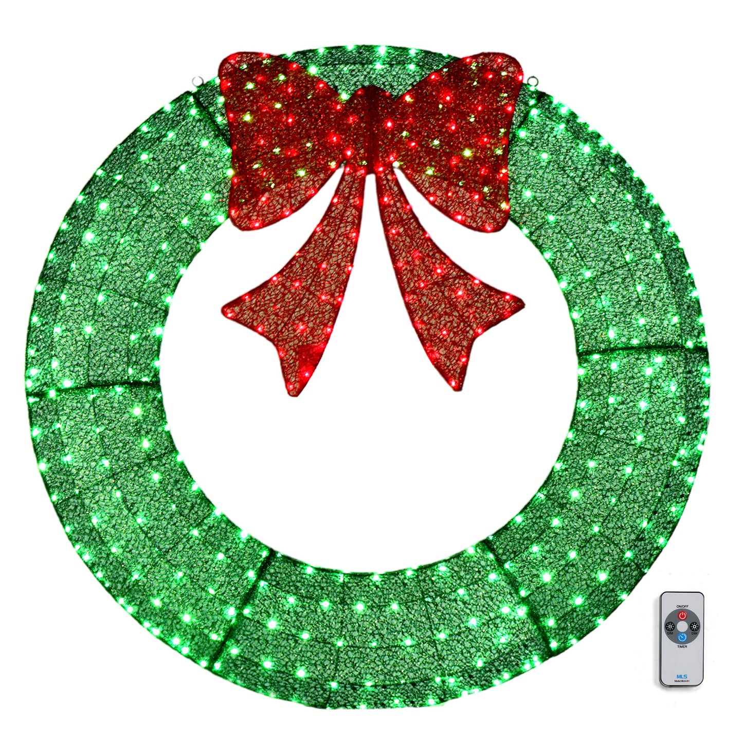 60in Pre-Lit Outdoor Christmas Wreath Decoration, LED Metal Holiday Decor for Home Exterior, Garden w/ 400 Lights, Bow - Green/Red 6cc08b-1a