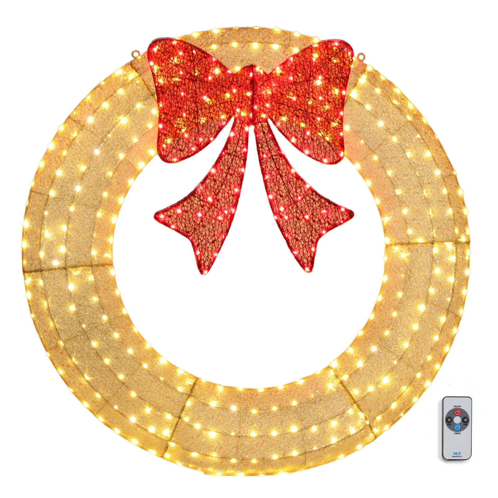 60in Pre-Lit Outdoor Christmas Wreath Decoration, LED Metal Holiday Decor for Home Exterior, Garden w/ 400 Lights, Bow - Gold/Red 6cc08b-1a