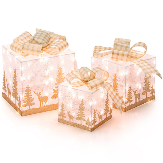 3 PCS Lighted Christmas Gift Box Christmas Decoration 6cc08b-1a