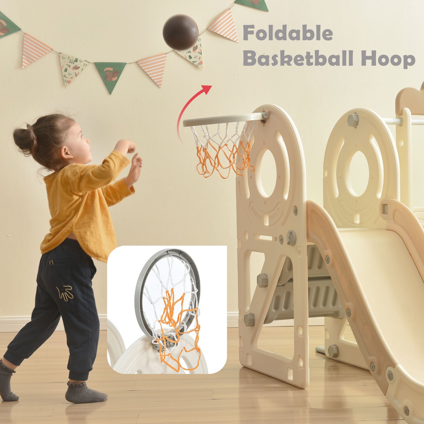 Kids Slide with Bus Play Structure,  Bus Toy with Slide for Toddlers, Bus Slide Set with Basketball Hoop 6cc08b-1a