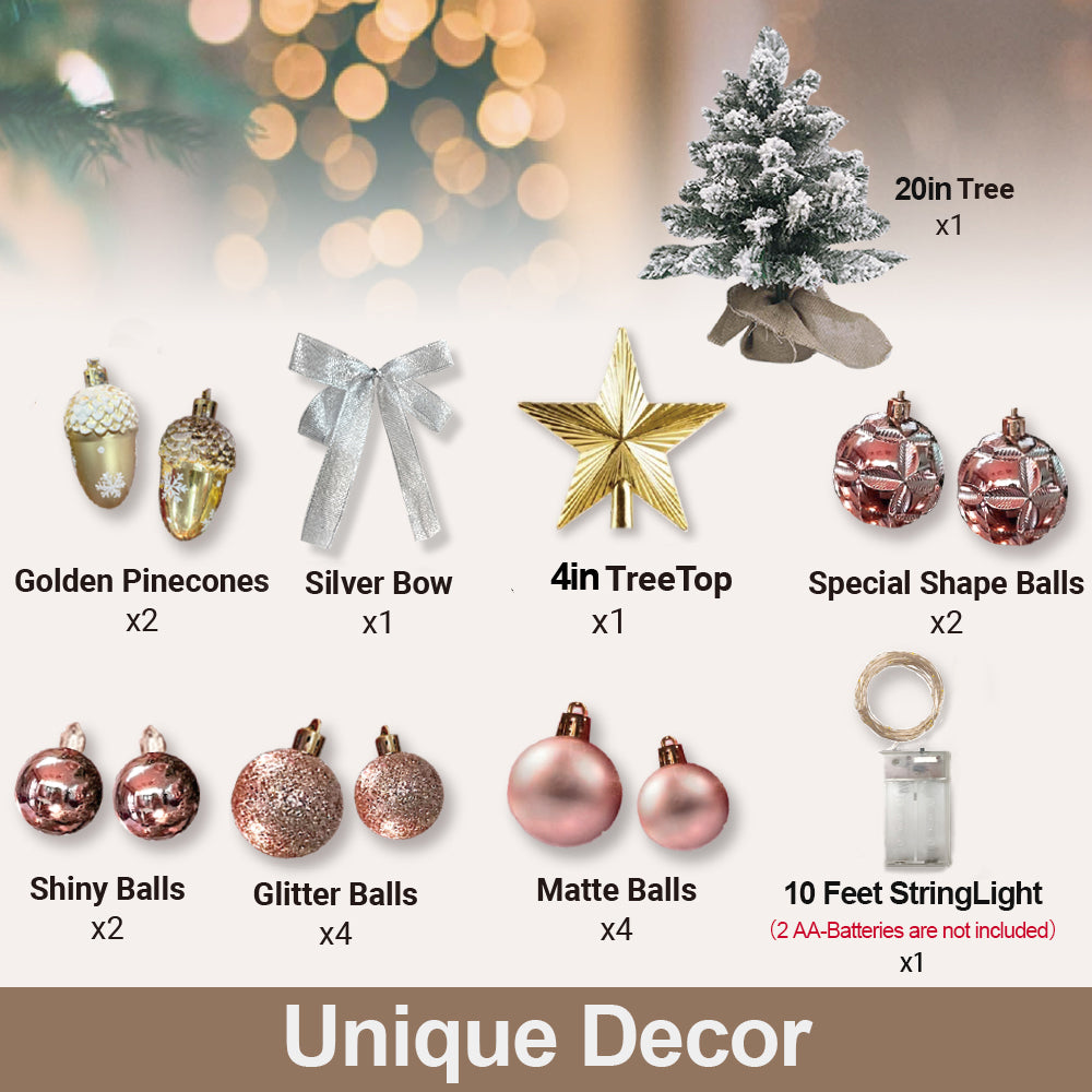 22in Mini Christmas Tree with Lights, Rose Gold Artificial Small Tabletop Christmas Tree with Flocked Snow, Exquisite Decor & Xmas Decorations for Table Top for Home & Office 6cc08b-1a