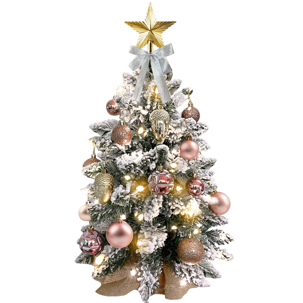 22in Mini Christmas Tree with Lights, Rose Gold Artificial Small Tabletop Christmas Tree with Flocked Snow, Exquisite Decor & Xmas Decorations for Table Top for Home & Office 6cc08b-1a