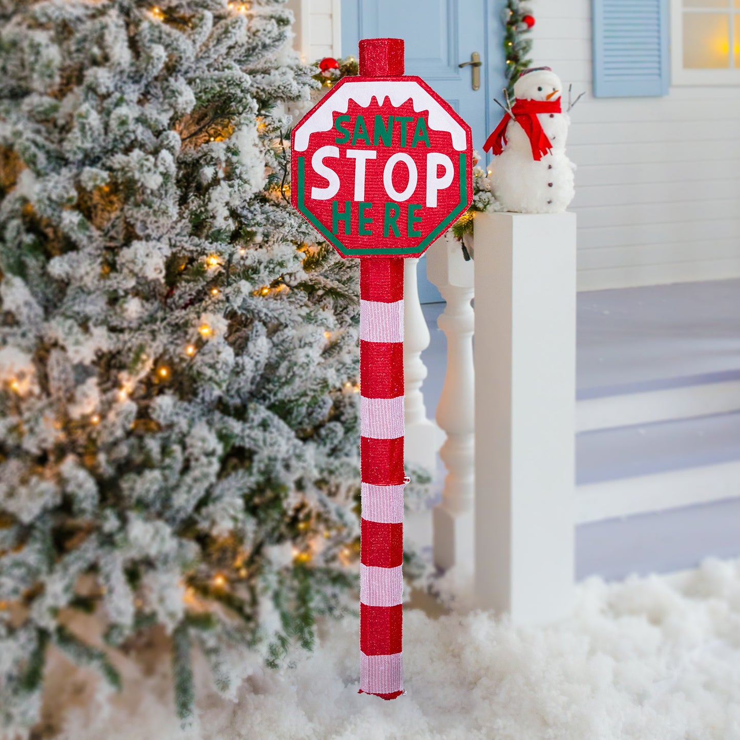 Lighted STOP Sign Christmas Yard Decorations, Pre-lit Road Sign SANTA STOP HERE with 70 LED White Lights and Stakes for Xmas Outdoor Holiday Indoor Decor Lighted Holiday Displays 6cc08b-1a