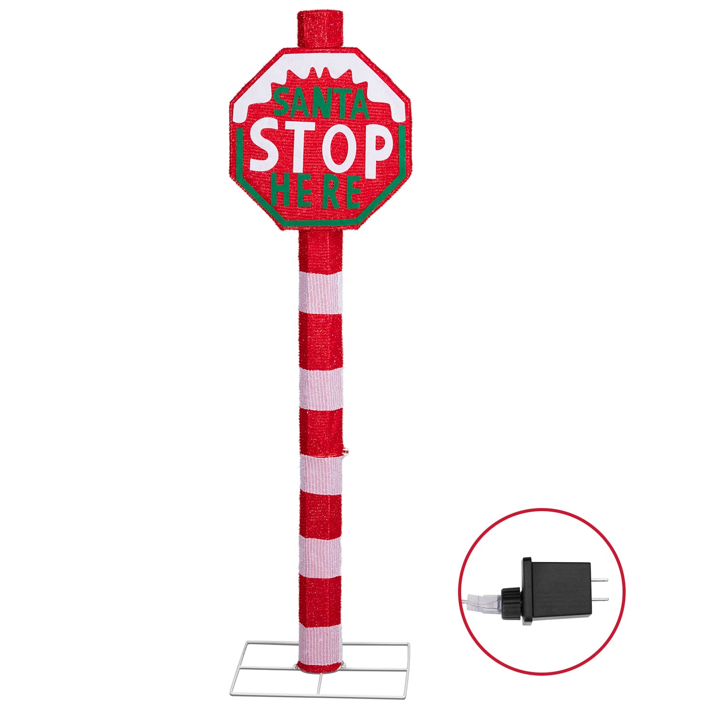 Lighted STOP Sign Christmas Yard Decorations, Pre-lit Road Sign SANTA STOP HERE with 70 LED White Lights and Stakes for Xmas Outdoor Holiday Indoor Decor Lighted Holiday Displays 6cc08b-1a