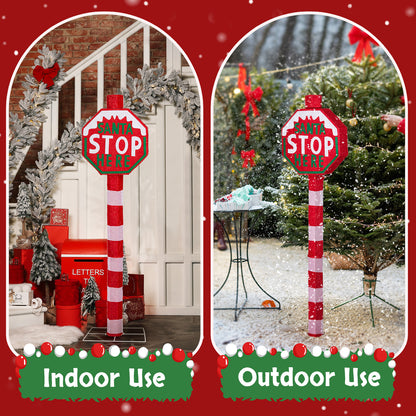 Lighted STOP Sign Christmas Yard Decorations, Pre-lit Road Sign SANTA STOP HERE with 70 LED White Lights and Stakes for Xmas Outdoor Holiday Indoor Decor Lighted Holiday Displays 6cc08b-1a