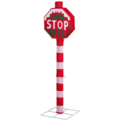 Lighted STOP Sign Christmas Yard Decorations, Pre-lit Road Sign SANTA STOP HERE with 70 LED White Lights and Stakes for Xmas Outdoor Holiday Indoor Decor Lighted Holiday Displays 6cc08b-1a