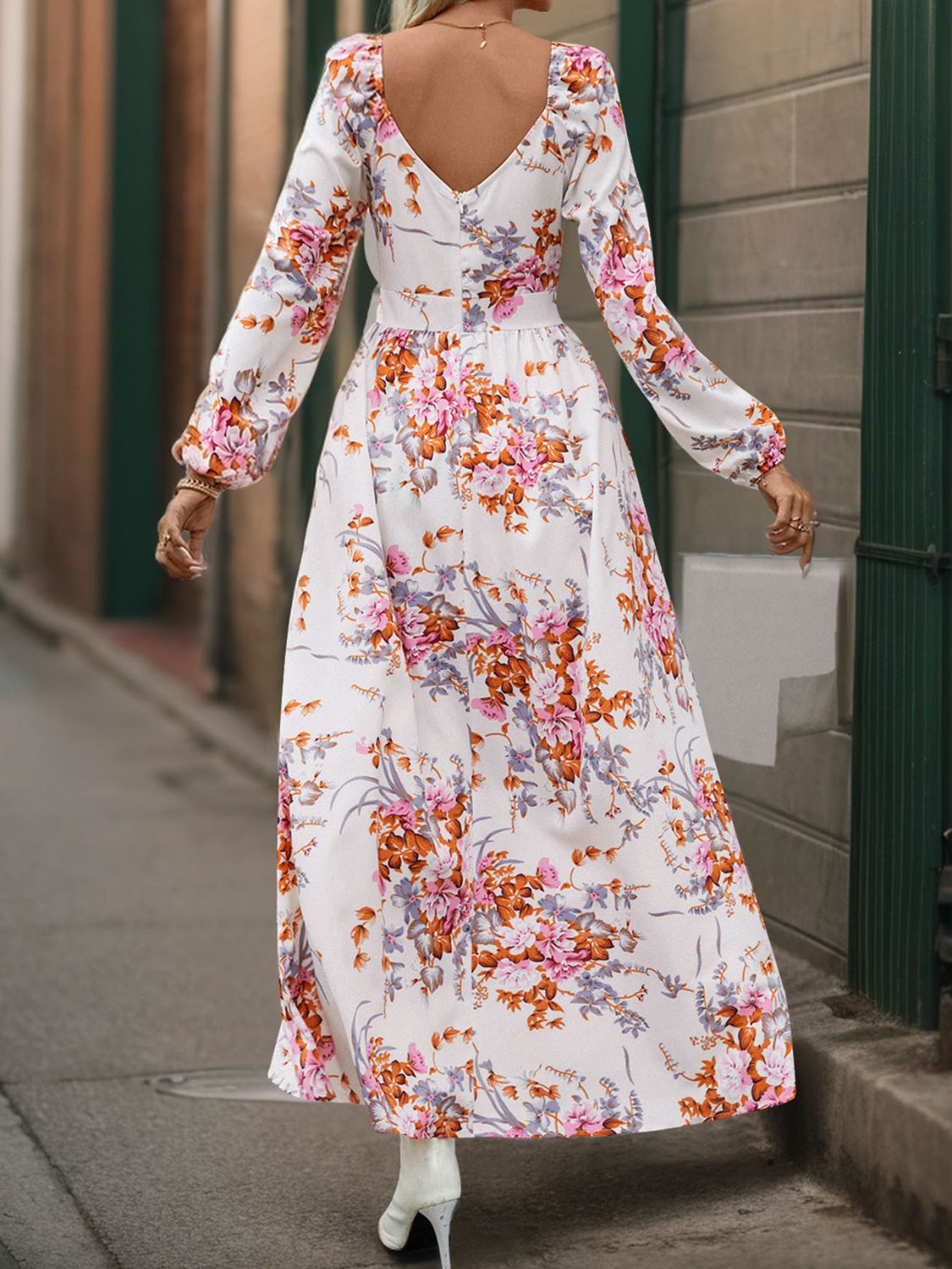 Perfee Slit Printed Surplice Long Sleeve Maxi Dress Trendsi