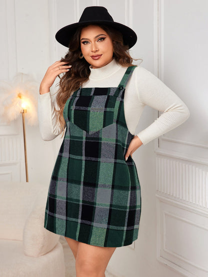 Honey Plus Size Plaid Wide Strap Overall Dress Trendsi