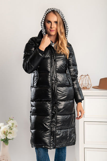 Moena long quilted jacket with detachable hood, black Scarlet Chaos