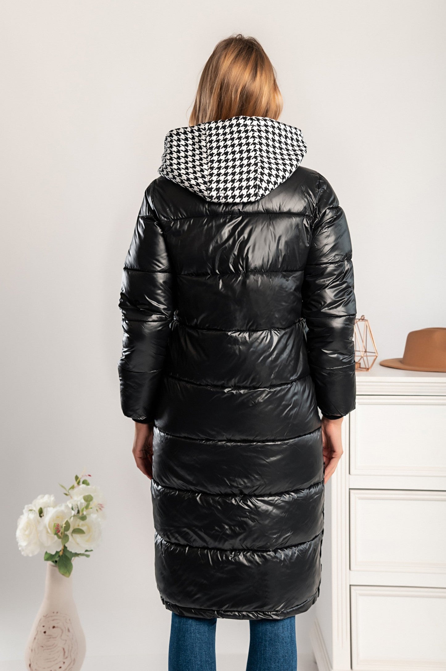 Moena long quilted jacket with detachable hood, black Scarlet Chaos