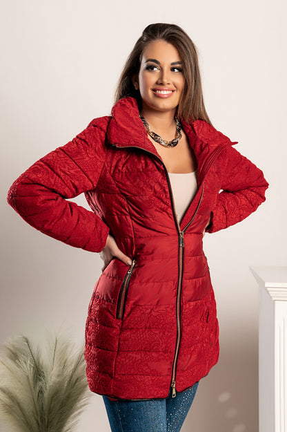 Long quilted jacket with fashion print Elcha, red Scarlet Chaos