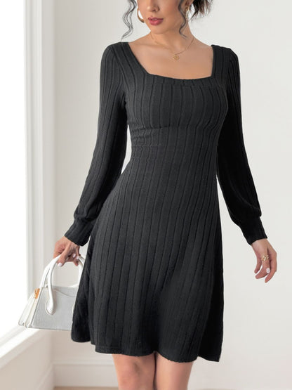 Perfee Butterfly Square Neck Long Sleeve Dress Trendsi