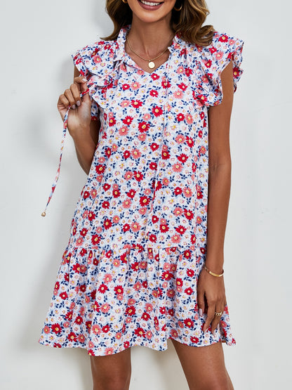 Tied Floral Cap Sleeve Mini Dress Trendsi