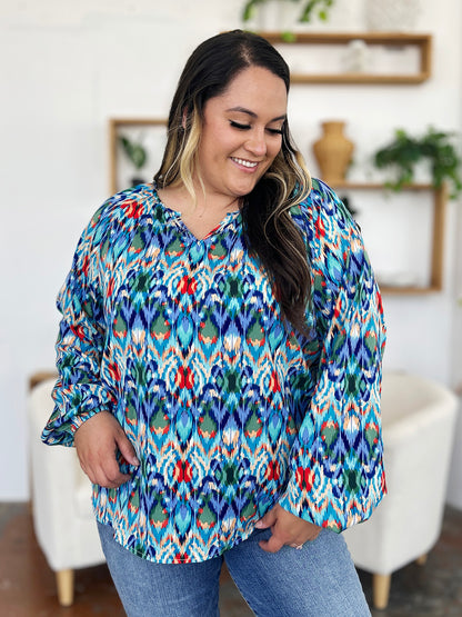 Double Take Full Size Printed Balloon Sleeve Blouse Trendsi