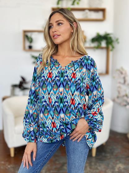 Double Take Full Size Printed Balloon Sleeve Blouse Trendsi