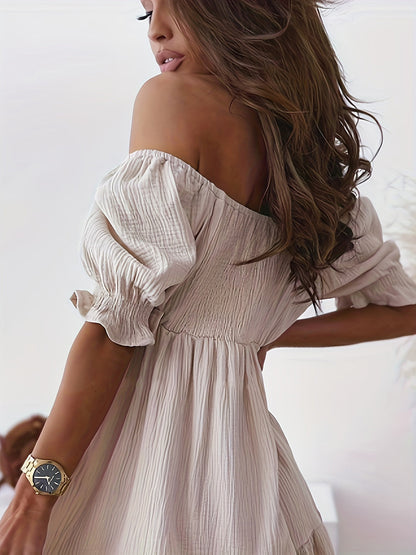 Full Size Ruffled Off-Shoulder Short Sleeve Dress Trendsi