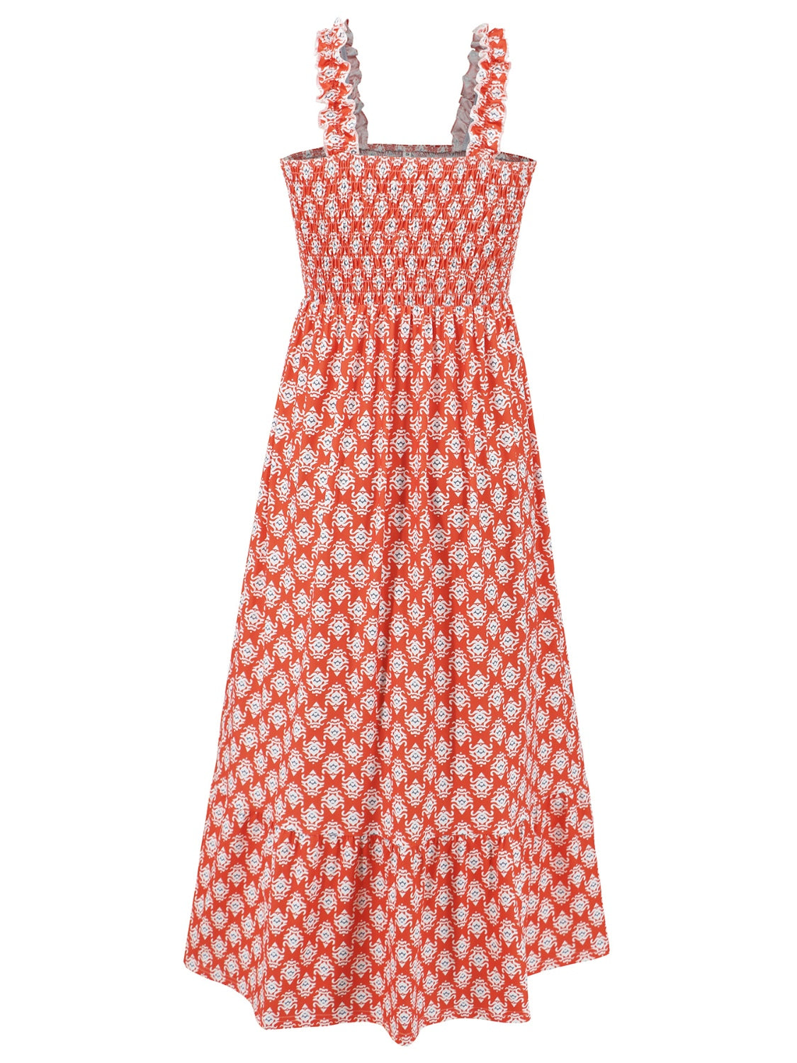 Smocked Printed Square Neck Sleeveless Dress Trendsi