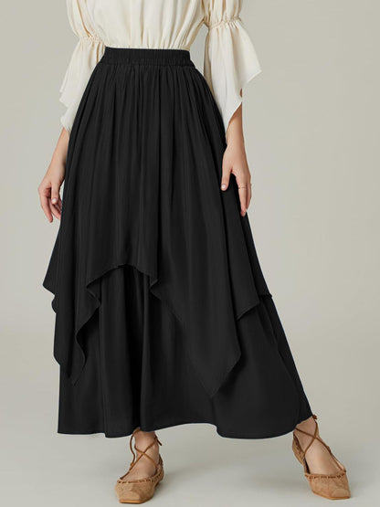 Smocked Waist Band Ruched Layered Skirt Trendsi