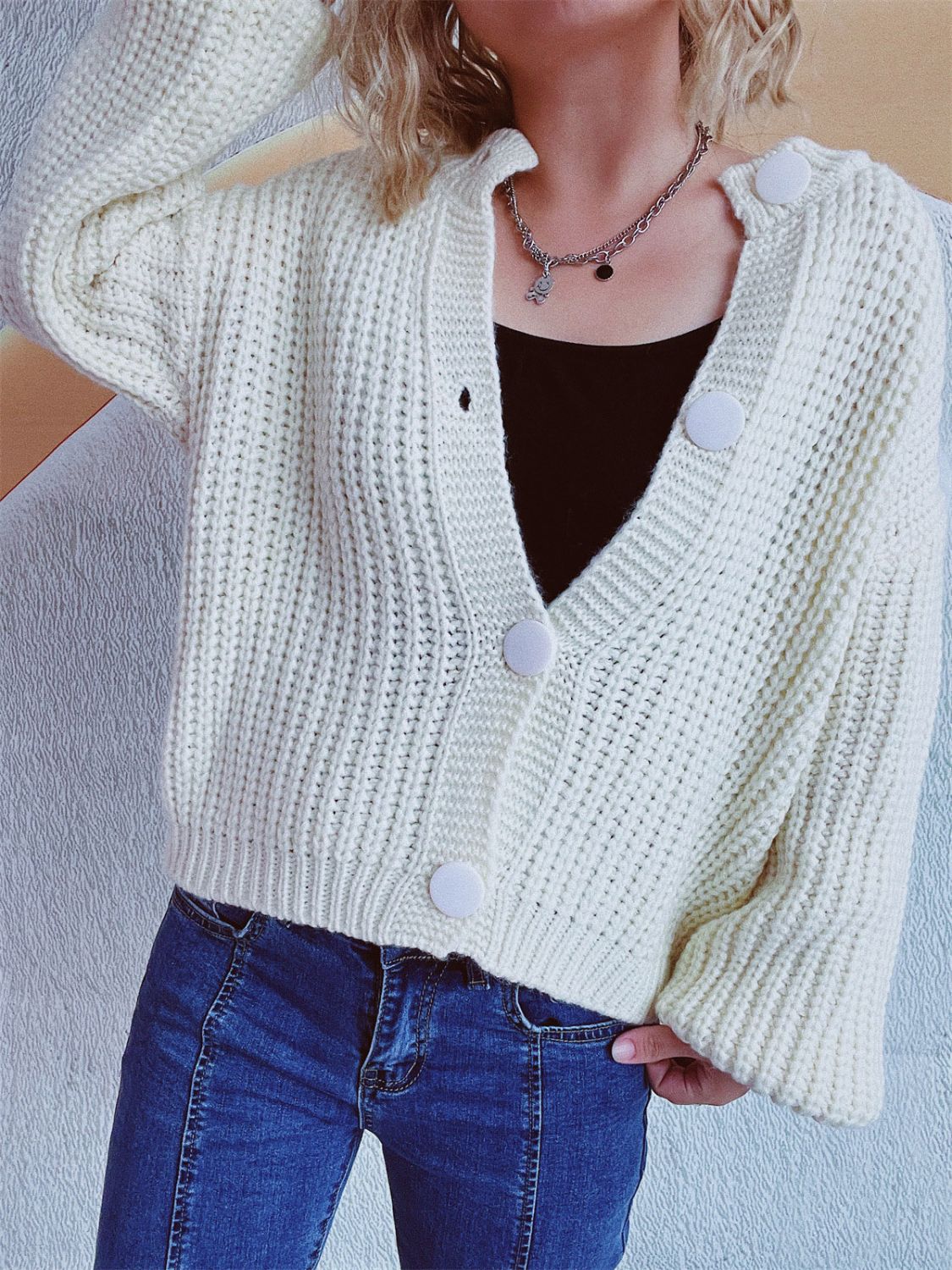 Button Up Long Sleeve Cardigan Trendsi