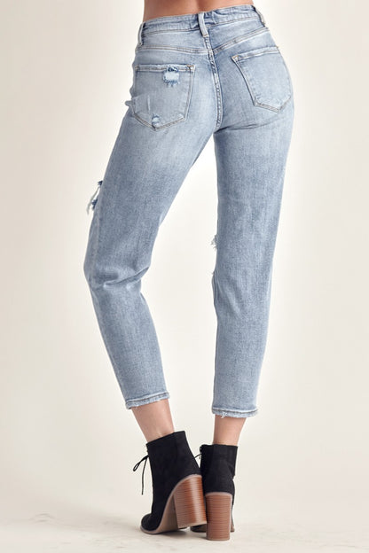 RISEN Distressed Slim Cropped Jeans Trendsi