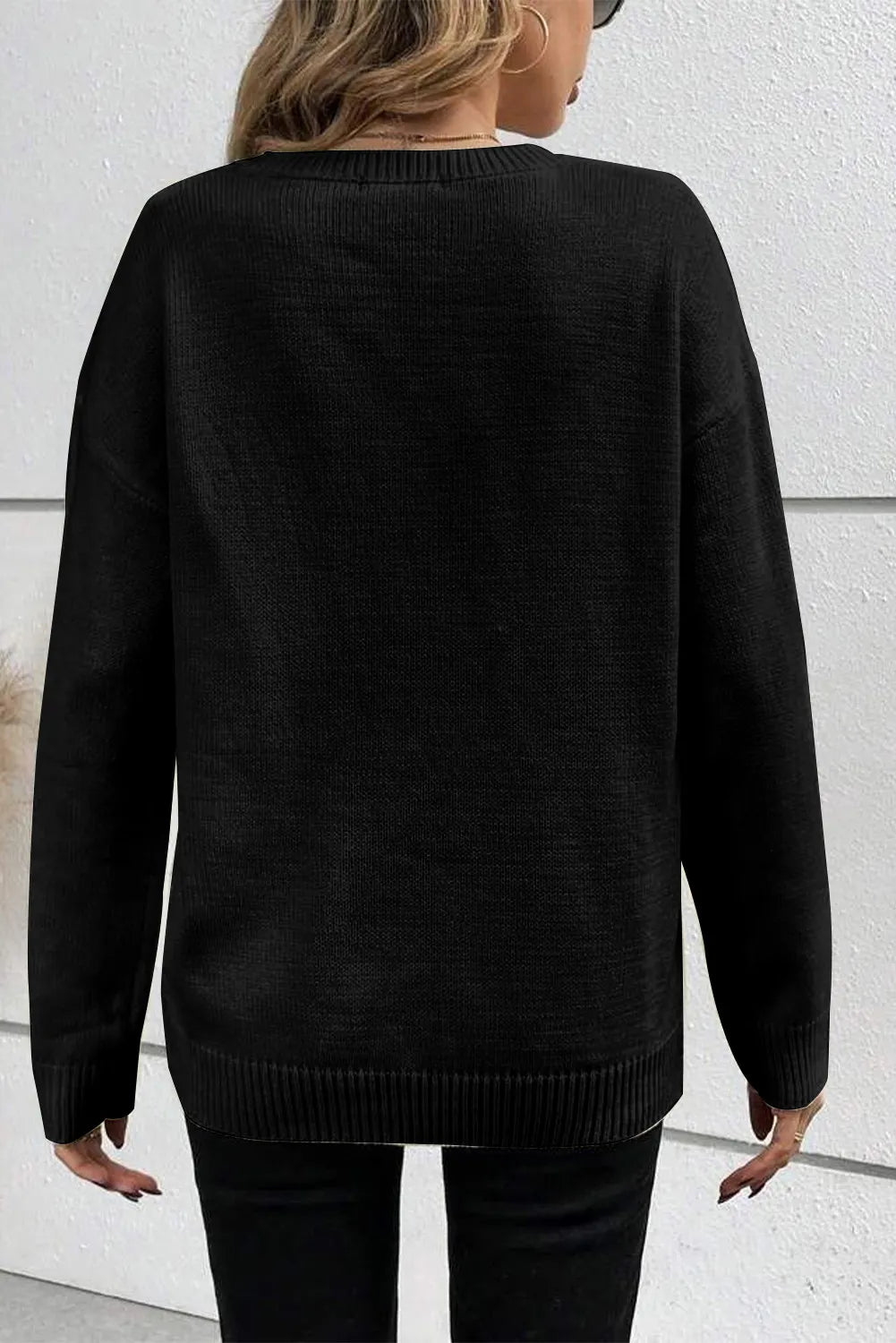 BOO Round Neck Long Sleeve Sweater Trendsi