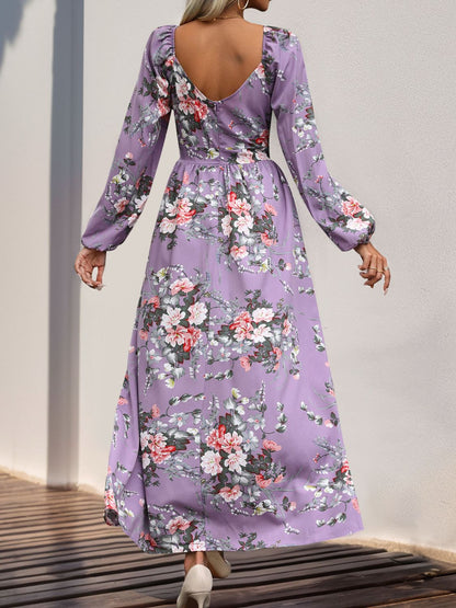 Perfee Slit Printed Surplice Long Sleeve Maxi Dress Trendsi