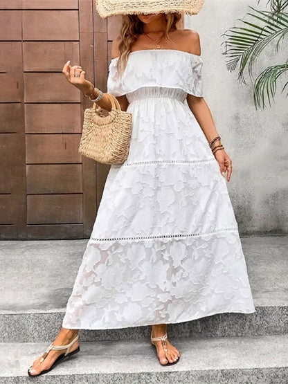 Off-Shoulder Short Sleeve Maxi Dress Trendsi