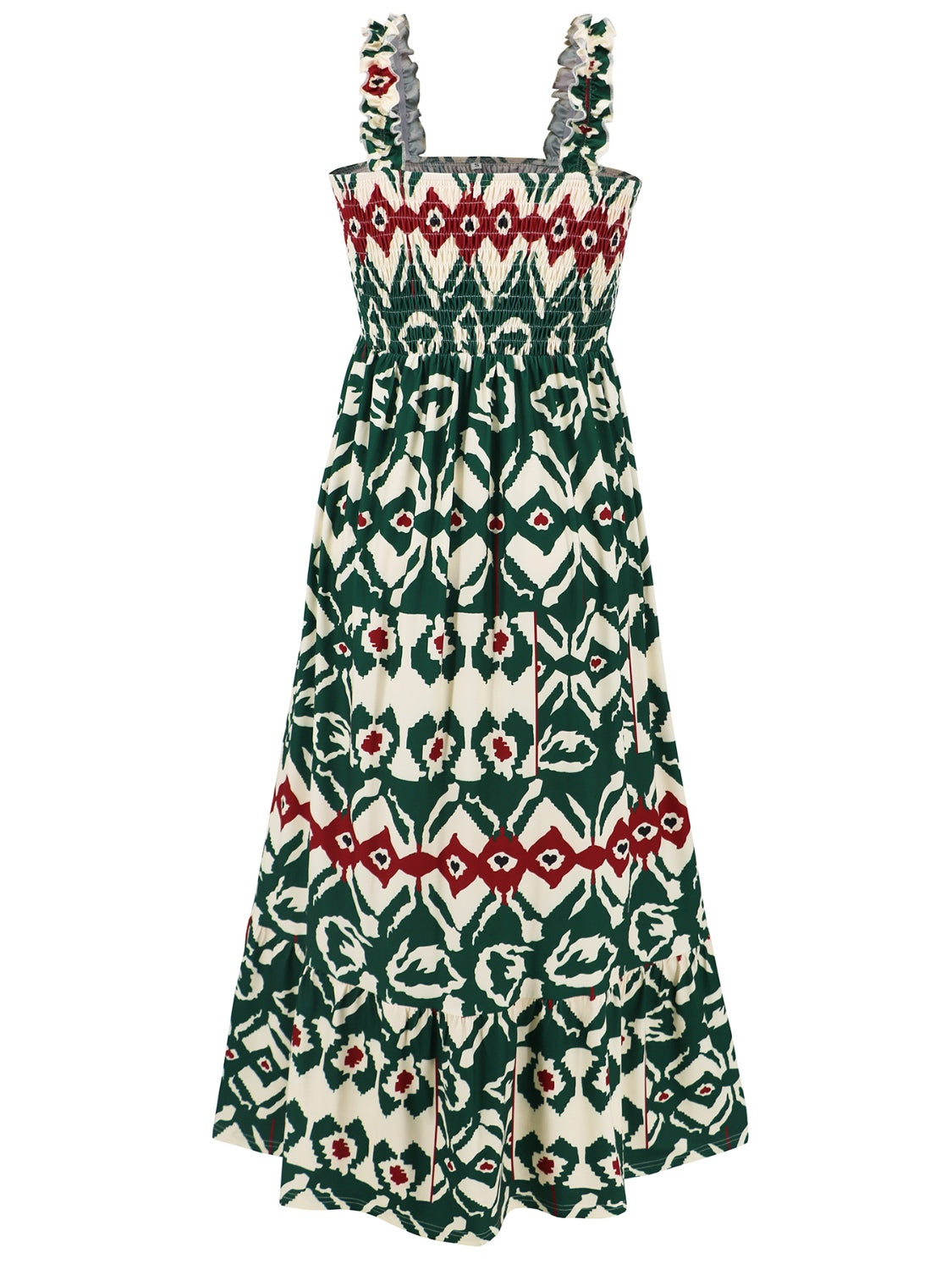 Smocked Printed Square Neck Sleeveless Dress Trendsi