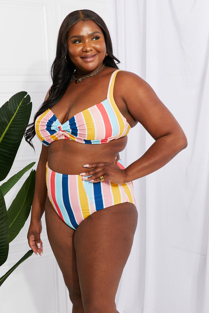 Marina West Swim Take A Dip Twist High-Rise Bikini in Stripe Trendsi