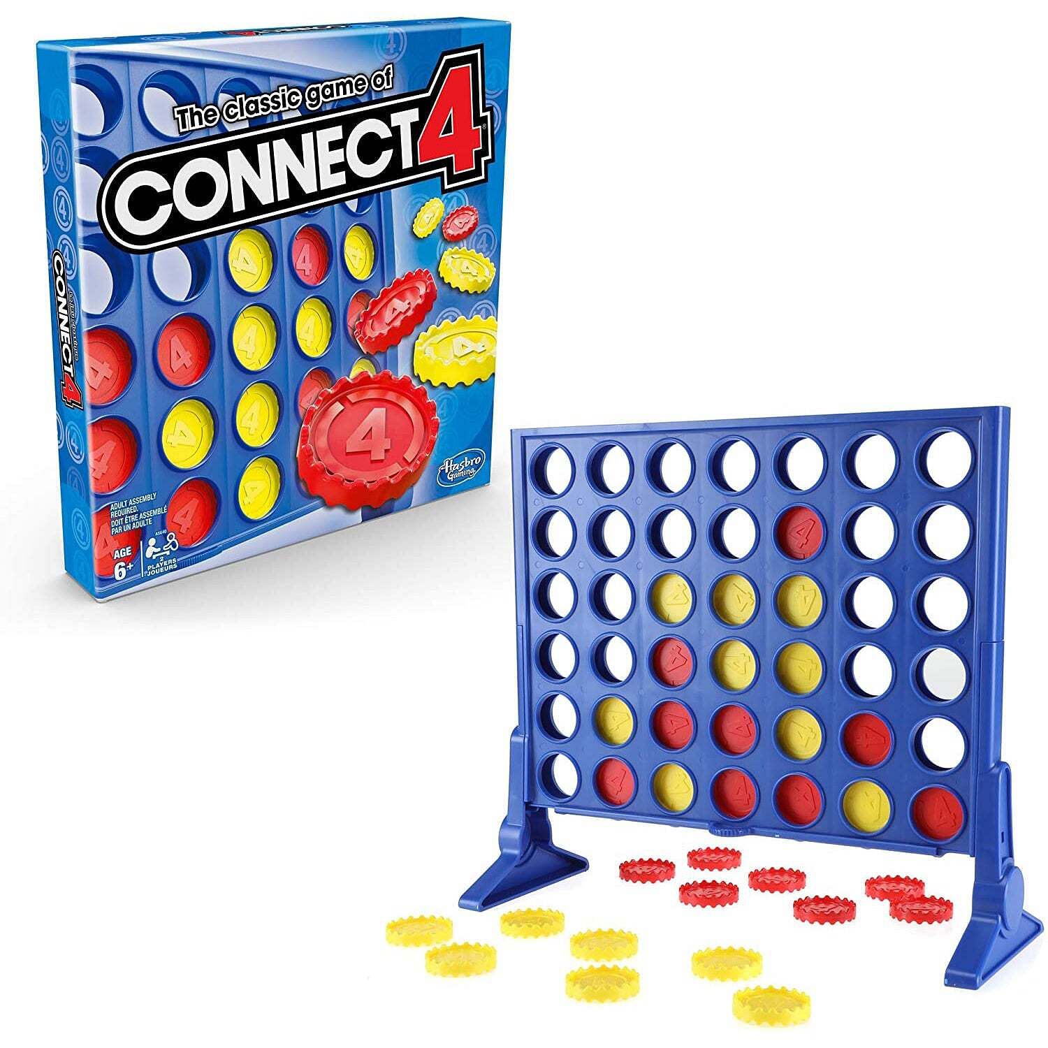 Hasbro Connect 4 Board Game with grid, red and yellow discs.