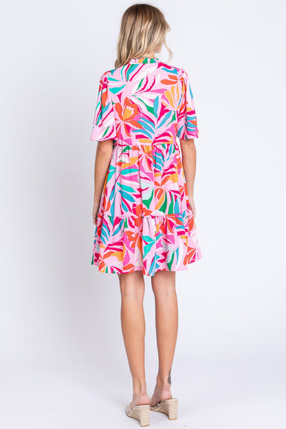 GeeGee Printed Short Sleeve Ruffle Hem Dress Trendsi