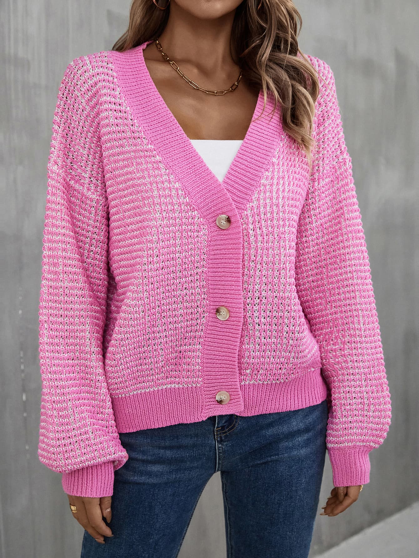 Angel Wings V-Neck Dropped Shoulder Cardigan Trendsi