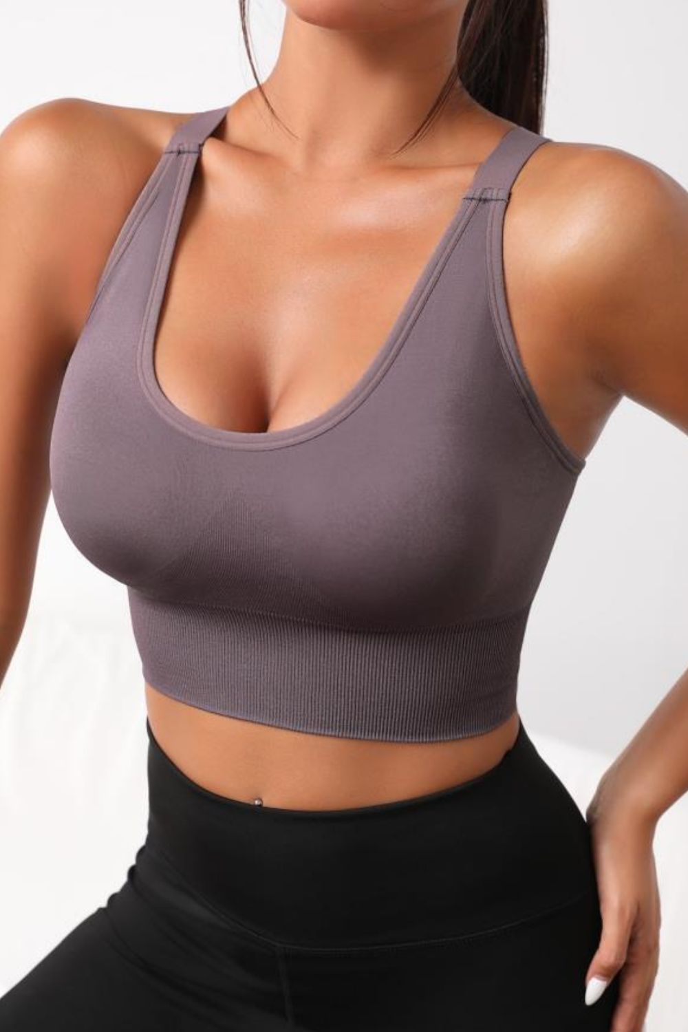 Scoop Neck Long Active Bra Trendsi