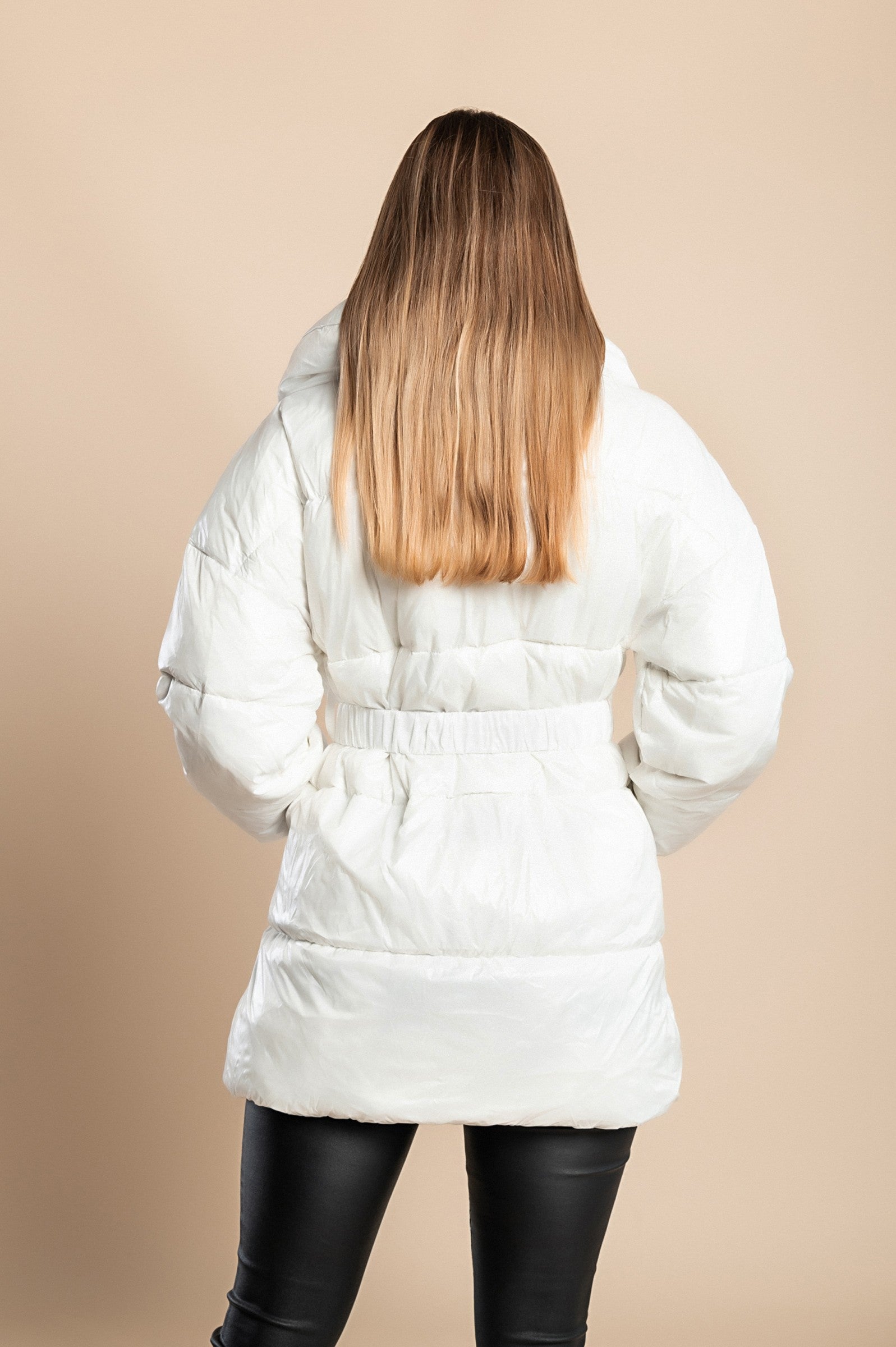 Long padded jacket with elastic waist, 2278, white Scarlet Chaos