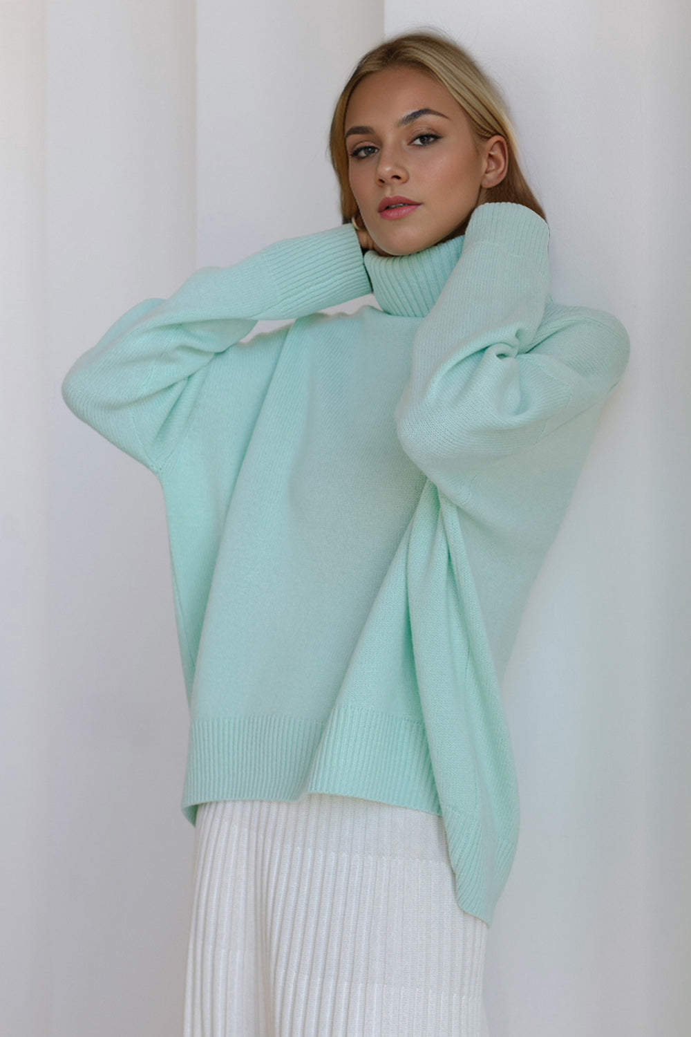 Basic Bae Turtleneck Dropped Shoulder Long Sleeve Sweater Trendsi