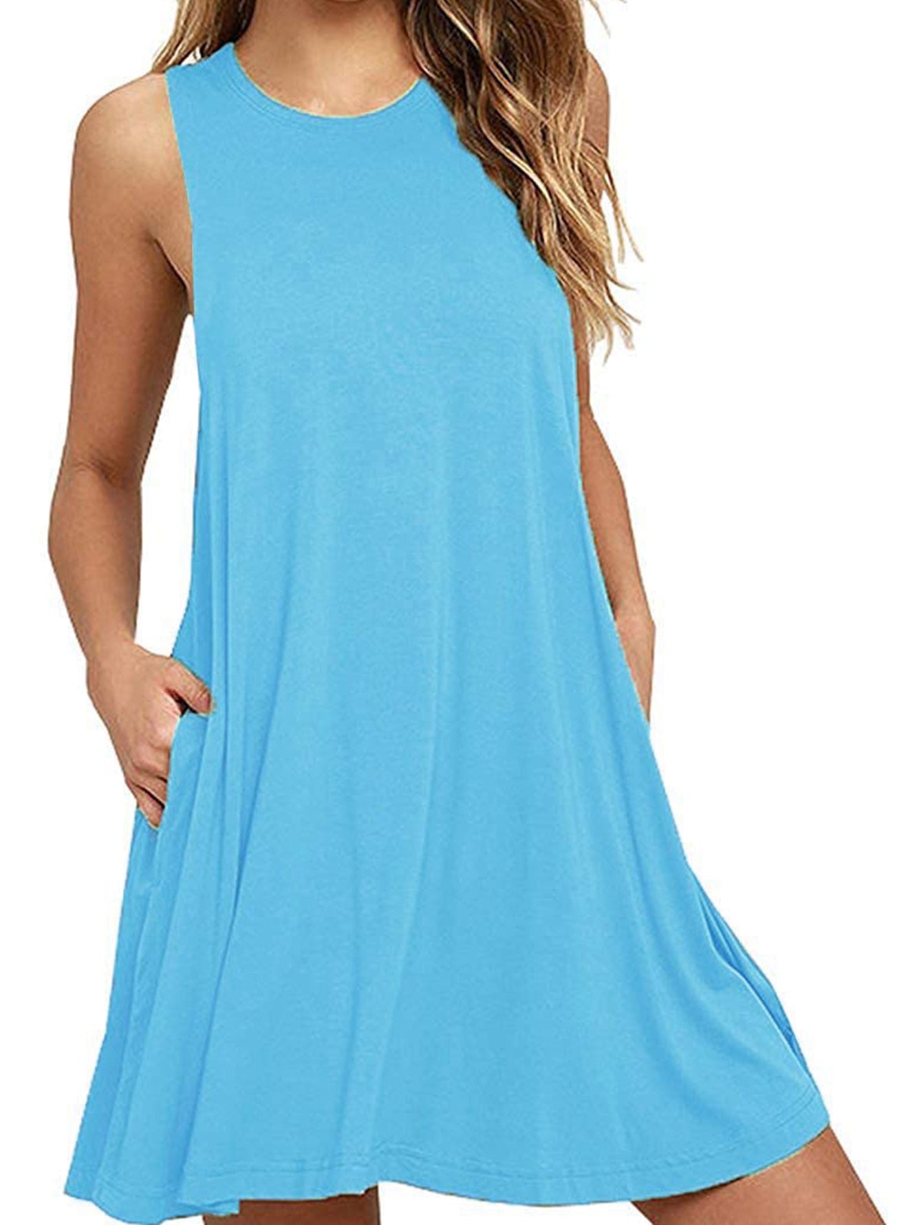 Full Size Round Neck Sleeveless Dress with Pockets Trendsi