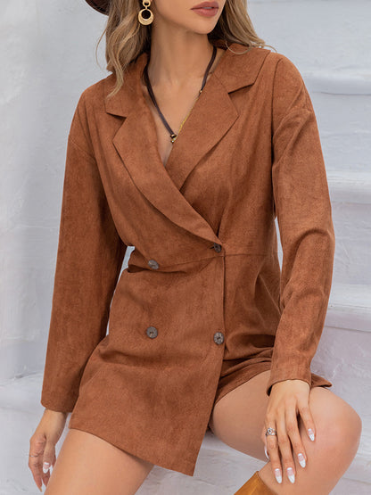 Lapel Collar Long Sleeve Romper Trendsi