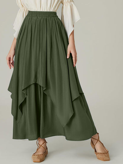 Smocked Waist Band Ruched Layered Skirt Trendsi