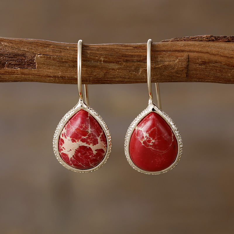 18K gold-plated natural stone teardrop earrings with copper.