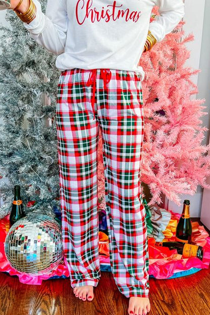 Multicolor Merry Christmas Plaid Print Two Piece Lounge Set Harlequin Daisy