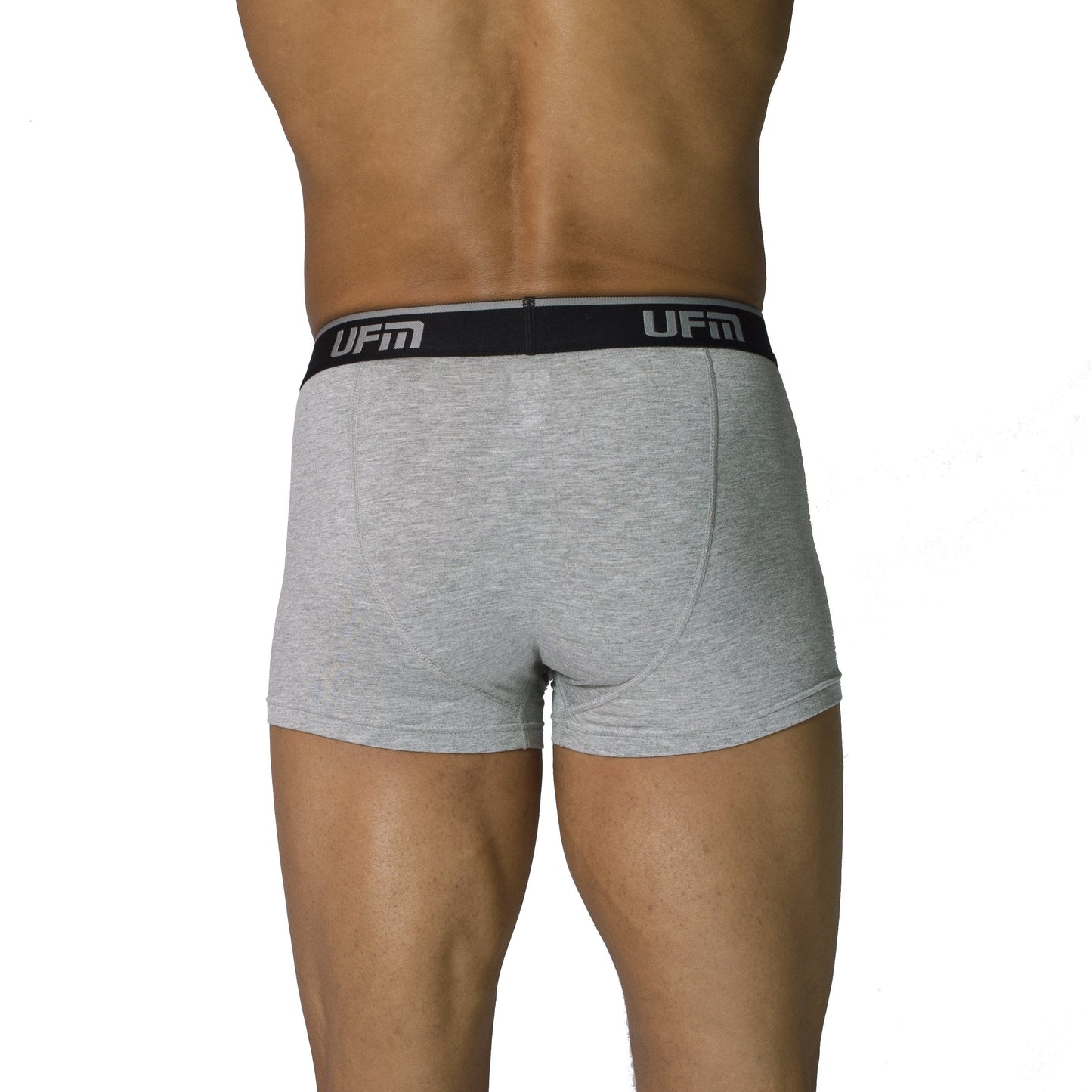 UFM Trunk 3" Bamboo REG Support underwear in gray, featuring adjustable pouch, back view.