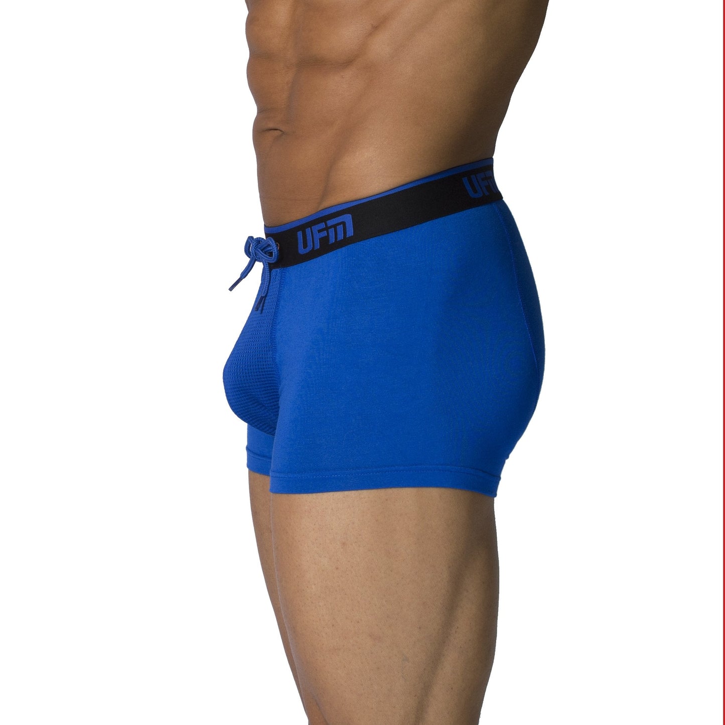 UFM Trunk 3" Bamboo REG Support adjustable pouch underwear in royal blue, side view.