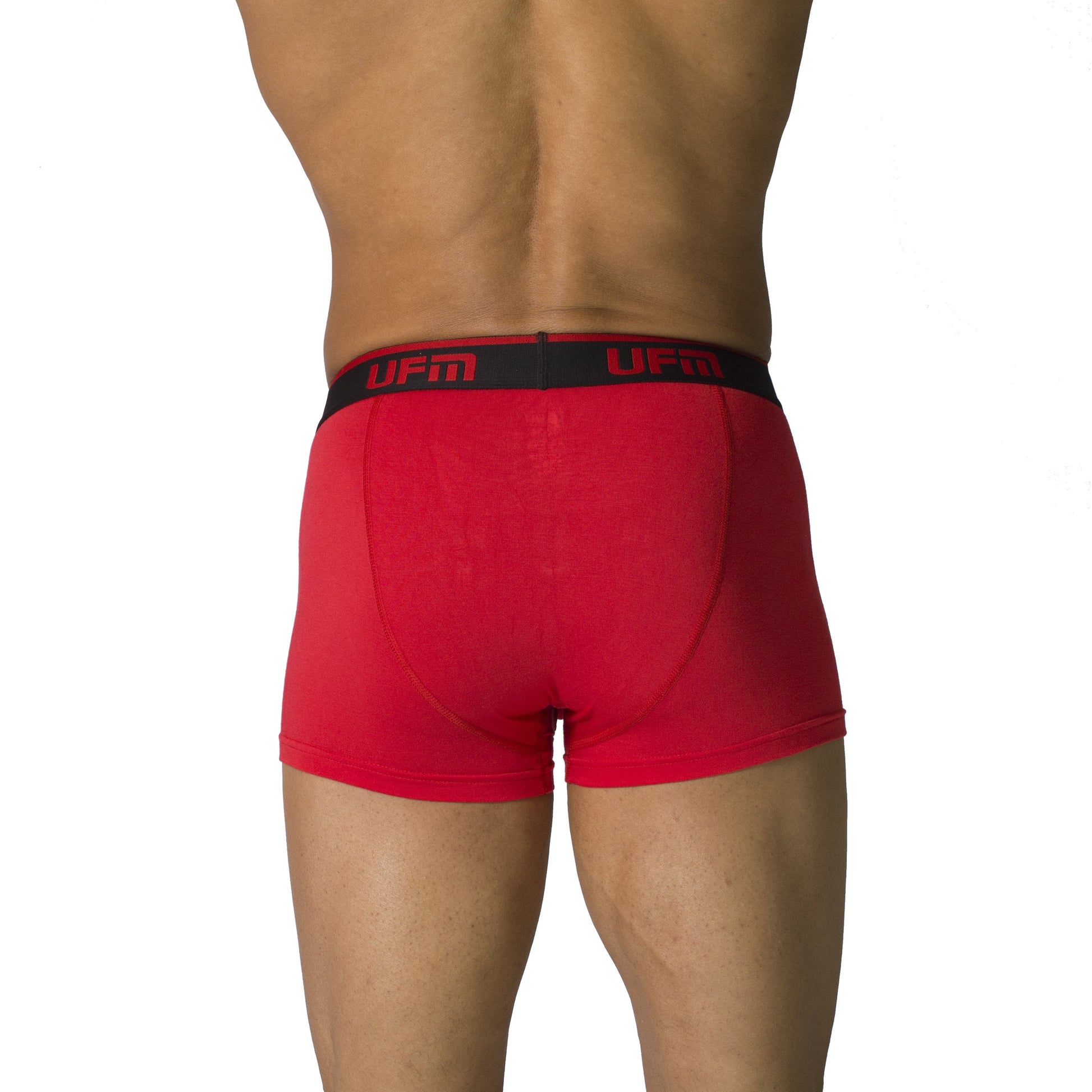 Red UFM Trunk 3" Bamboo REG Support underwear with adjustable pouch.