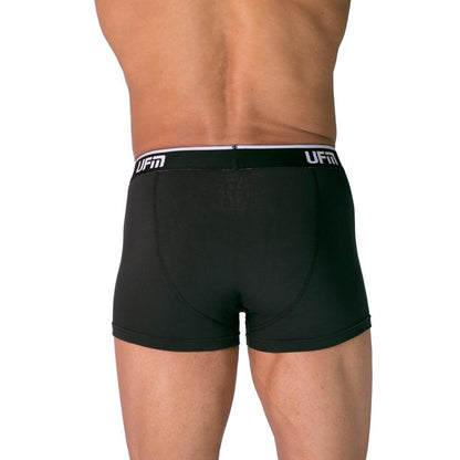 Black UFM Trunk Underwear with Adjustable Pouch, Polyester Blend, 3-Inch Length, Rear View