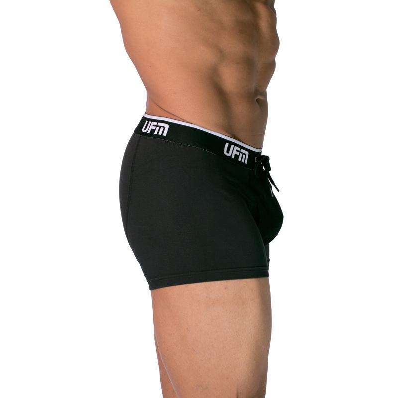 UFM Trunk 3" black polyester adjustable pouch men's underwear.