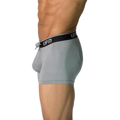 Men's UFM Trunk 3" polyester underwear with adjustable pouch in gray.